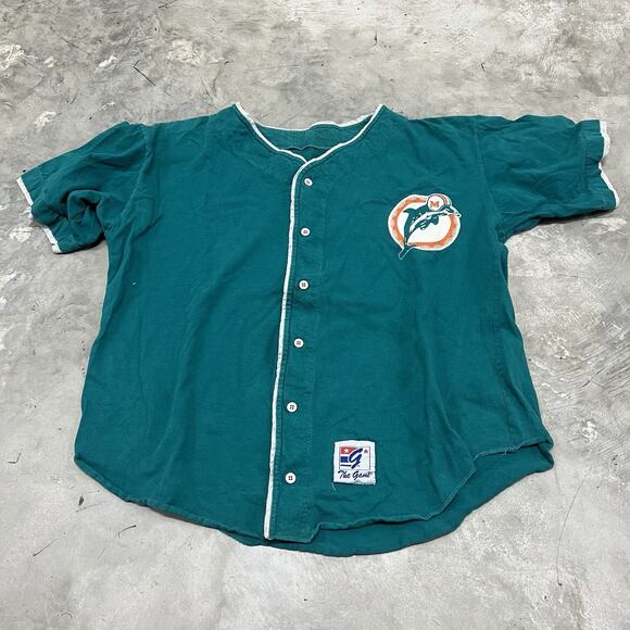Vintage The Game Miami Dolphins Baseball Jersey NFL Football Button Up XL Womens - Picture 1 of 6